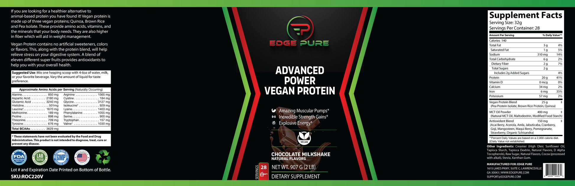 Advanced Power Vegan Protein - Chocolate Milkshake (2lb) Edge Pure