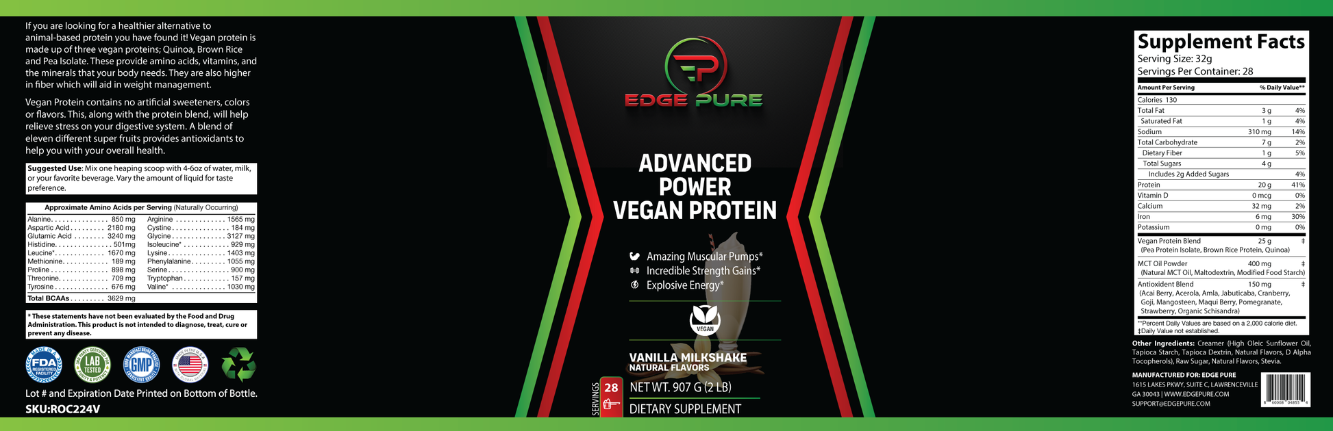 Advanced Power Vegan Protein - Vanilla Milkshake (2lb) Edge Pure